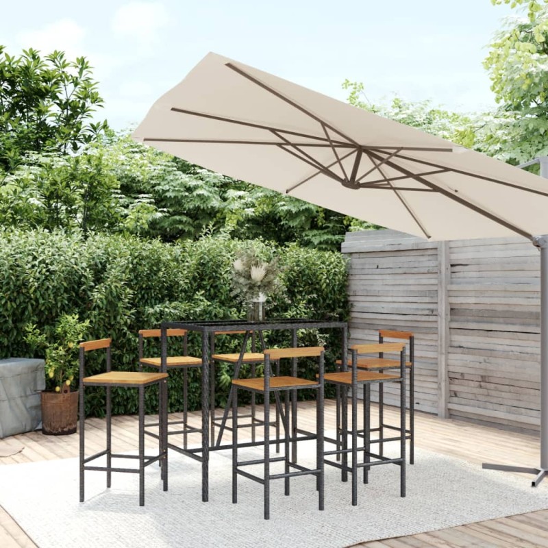 vidaXL 7-tlg. Gartenbar-Set Schwarz Poly Rattan & Massivholz Akazie vidaXL 7-tlg. Gartenbar-Set Schwarz Poly Rattan & Massivholz Akazie