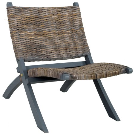 Relaxstuhl Grau Natur Kubu-Rattan und Massivholz Mahagoni