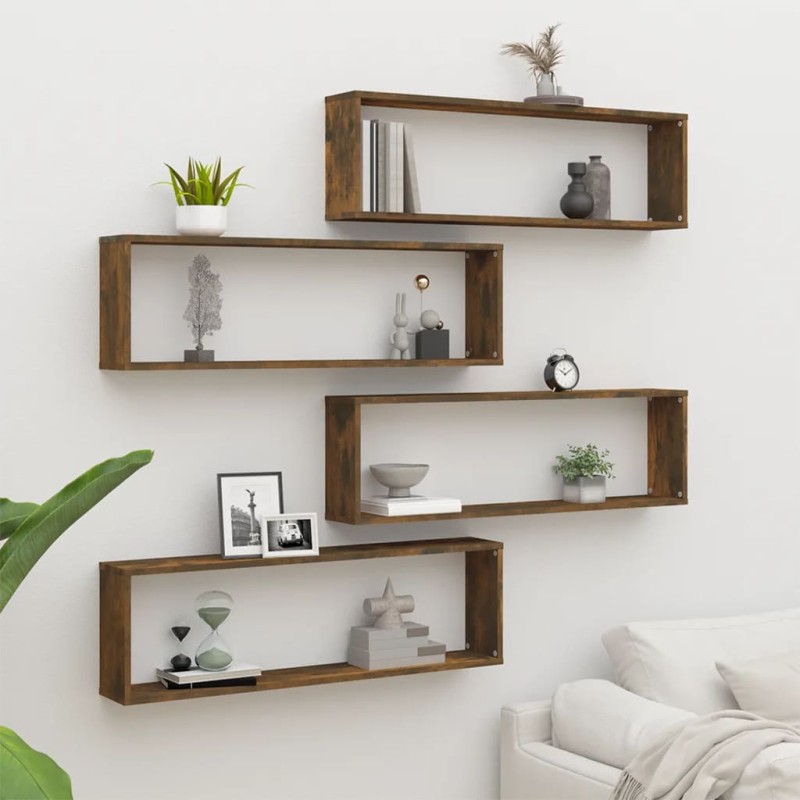 vidaXL Wandregale 4 Stk. Räuchereiche 100x15x30 cm Holzwerkstoff vidaXL Wandregale 4 Stk. Räuchereiche 100x15x30 cm Holzwerkstoff