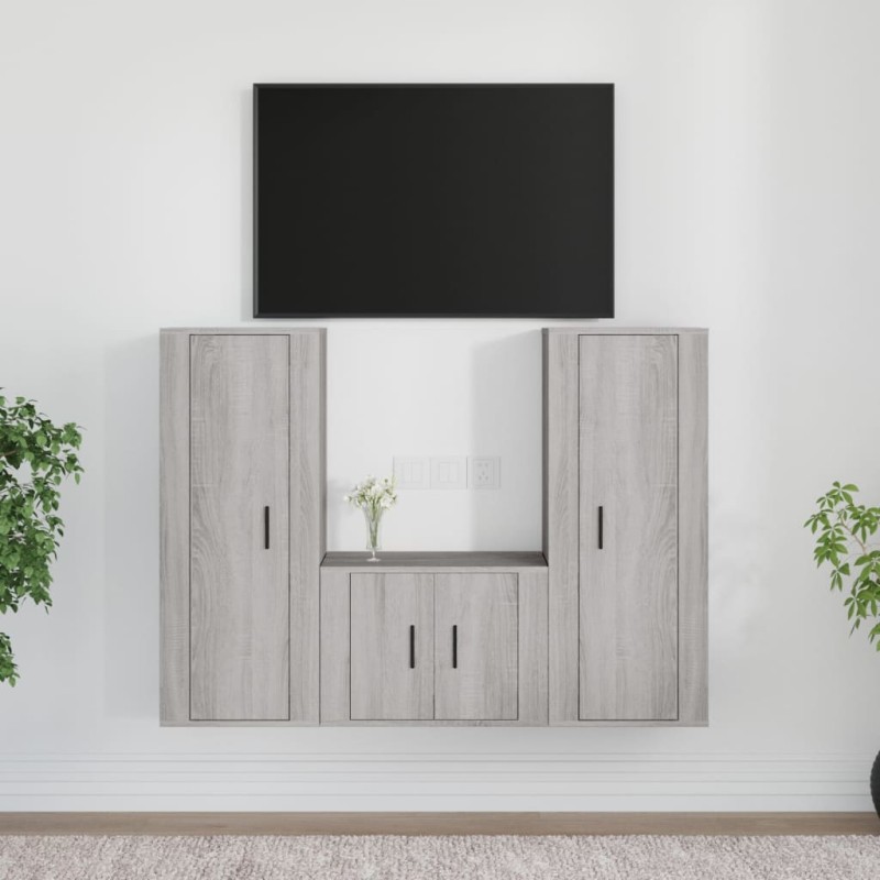 vidaXL 3-tlg. TV-Schrank-Set Grau Sonoma Holzwerkstoff vidaXL 3-tlg. TV-Schrank-Set Grau Sonoma Holzwerkstoff