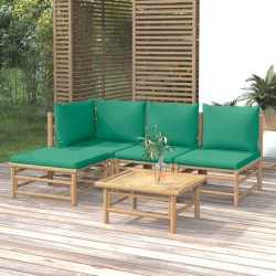 vidaXL 5-tlg. Garten-Lounge-Set mit Grünen Kissen Bambus