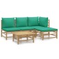 vidaXL 5-tlg. Garten-Lounge-Set mit Grünen Kissen Bambus vidaXL 5-tlg. Garten-Lounge-Set mit Grünen Kissen Bambus