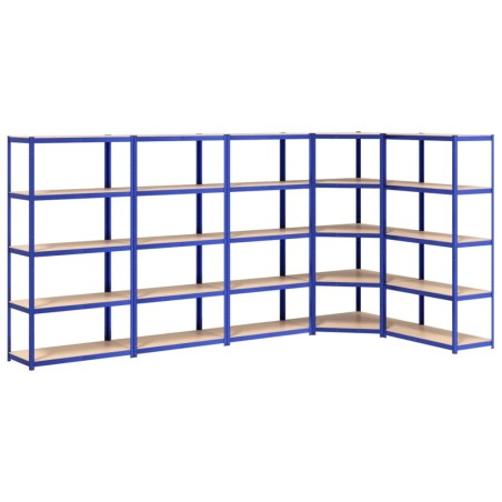 vidaXL Regale mit 5 Böden 5 Stk. Blau Stahl & Holzwerkstoff
