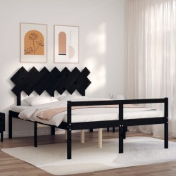 vidaXL Massivholzbett mit Kopfteil Schwarz 140x190 cm
