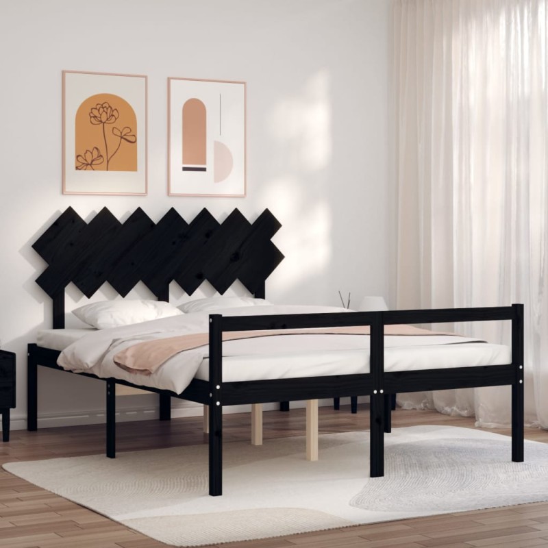 vidaXL Massivholzbett mit Kopfteil Schwarz 140x190 cm vidaXL Massivholzbett mit Kopfteil Schwarz 140x190 cm
