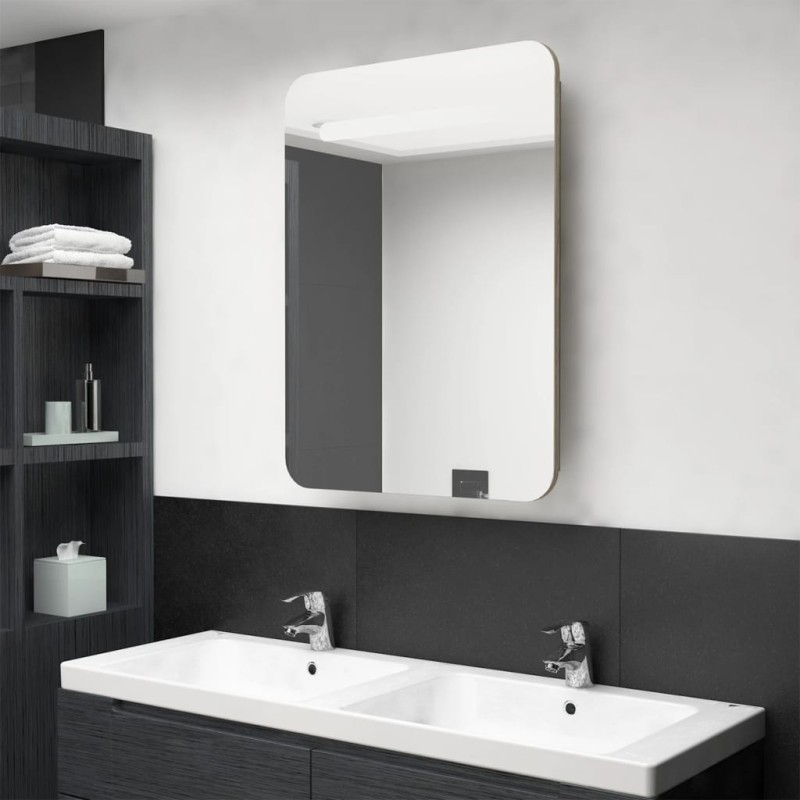 vidaXL LED-Bad-Spiegelschrank Eichen-Optik 60x11x80 cm vidaXL LED-Bad-Spiegelschrank Eichen-Optik 60x11x80 cm