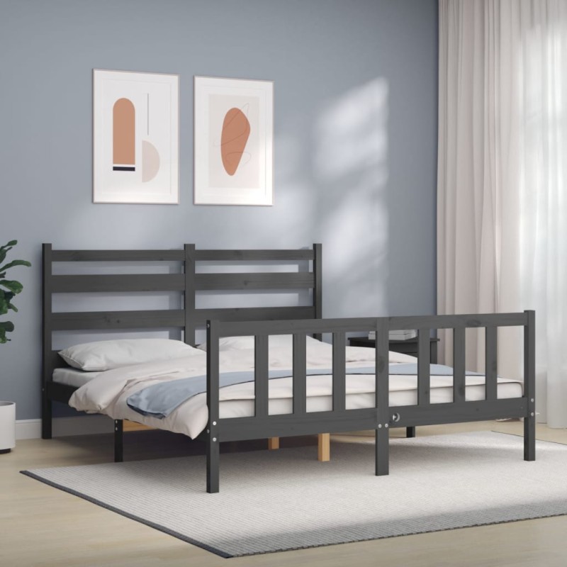 vidaXL Massivholzbett mit Kopfteil Grau 160x200 cm vidaXL Massivholzbett mit Kopfteil Grau 160x200 cm