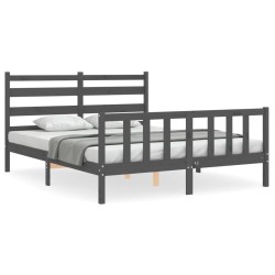 vidaXL Massivholzbett mit Kopfteil Grau 160x200 cm