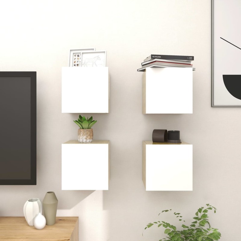 vidaXL TV-Wandschränke 4 Stk. Weiß Sonoma-Eiche 30,5x30x30 cm vidaXL TV-Wandschränke 4 Stk. Weiß Sonoma-Eiche 30,5x30x30 cm