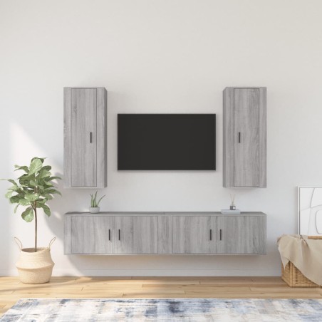 vidaXL 4-tlg. TV-Schrank-Set Grau Sonoma Holzwerkstoff