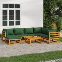 vidaXL 8-tlg. Garten-Lounge-Set mit Grünen Kissen Massivholz