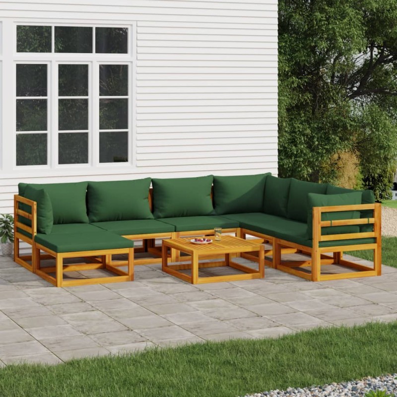vidaXL 8-tlg. Garten-Lounge-Set mit Grünen Kissen Massivholz vidaXL 8-tlg. Garten-Lounge-Set mit Grünen Kissen Massivholz