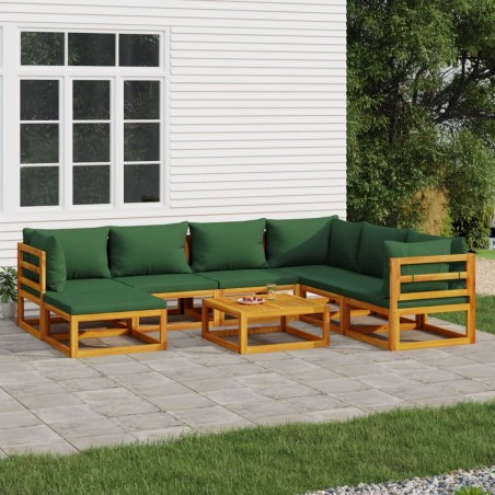 vidaXL 8-tlg. Garten-Lounge-Set mit Grünen Kissen Massivholz