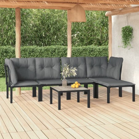 vidaXL 6-tlg. Garten-Lounge-Set Schwarz und Grau Poly Rattan