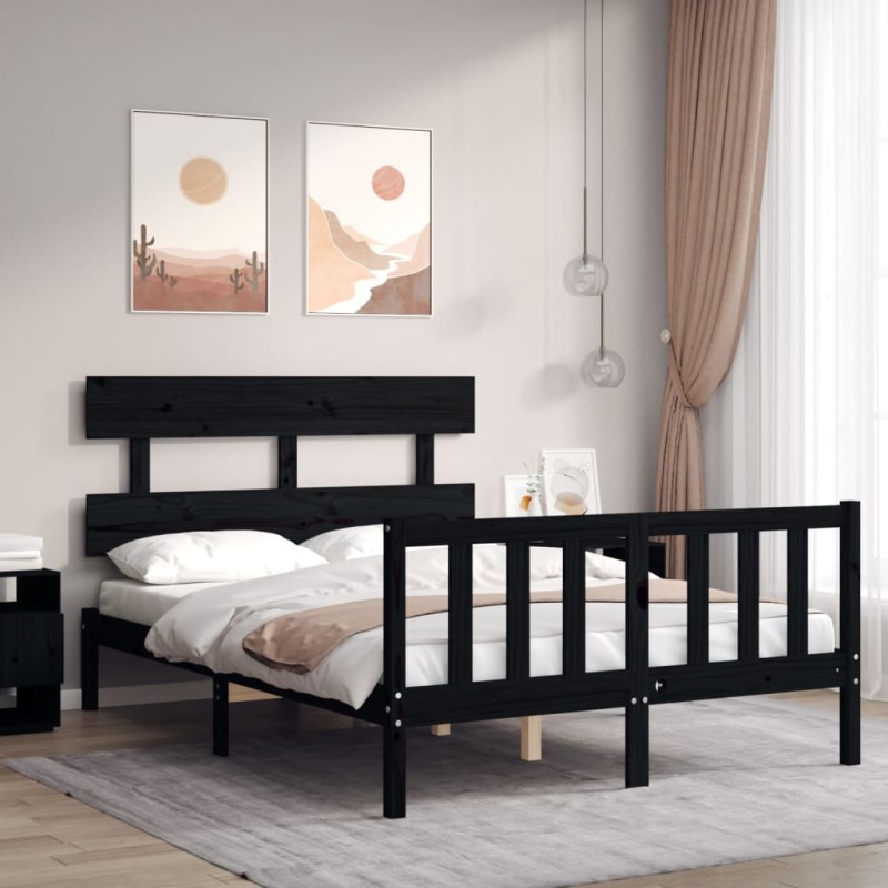vidaXL Massivholzbett mit Kopfteil Schwarz 140x200 cm vidaXL Massivholzbett mit Kopfteil Schwarz 140x200 cm