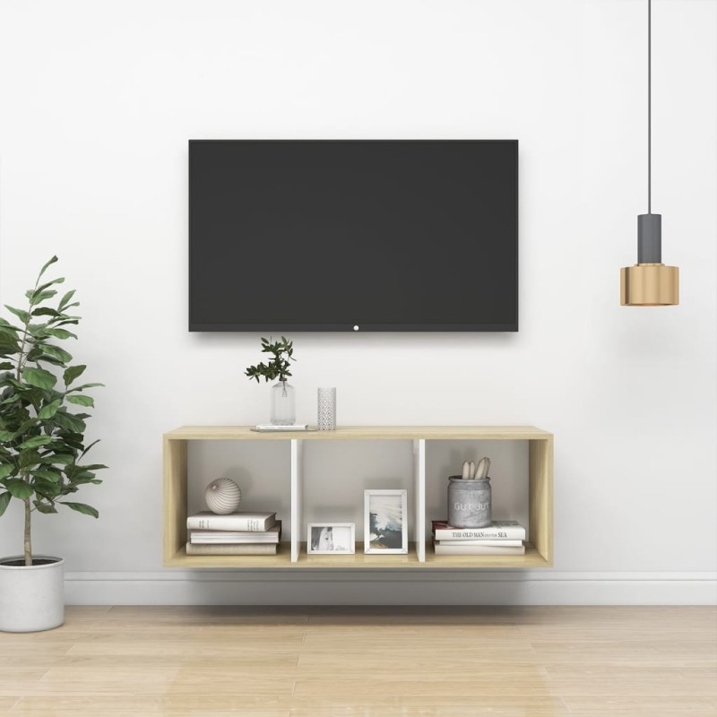 vidaXL TV-Wandschrank Sonoma-Eiche und Weiß 37x37x107 cm Holzwerkstoff vidaXL TV-Wandschrank Sonoma-Eiche und Weiß 37x37x107 cm Holzwerkstoff
