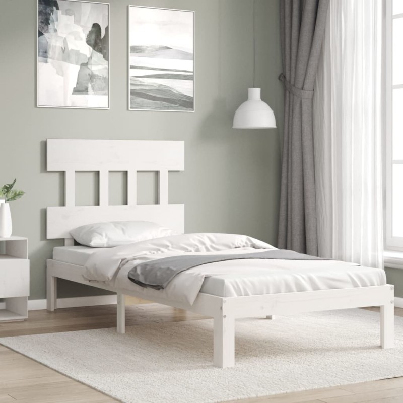 vidaXL Massivholzbett mit Kopfteil Weiß 90x200 cm vidaXL Massivholzbett mit Kopfteil Weiß 90x200 cm