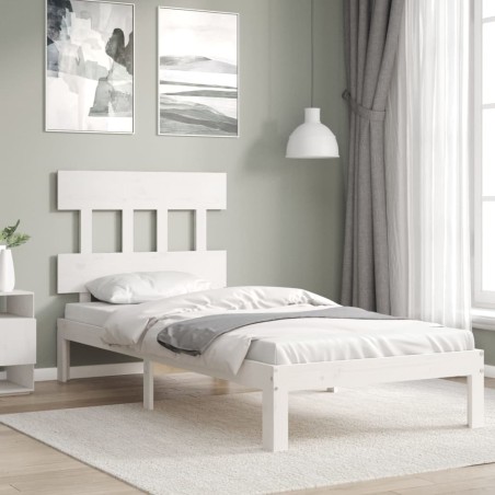 vidaXL Massivholzbett mit Kopfteil Weiß 90x200 cm