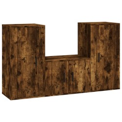 vidaXL 3-tlg. TV-Schrank-Set Räuchereiche Holzwerkstoff