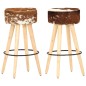 Barhocker 2 Stk. Braun Raues Mangoholz und Echtleder Barhocker 2 Stk. Braun Raues Mangoholz und Echtleder