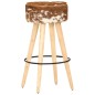 Barhocker 2 Stk. Braun Raues Mangoholz und Echtleder Barhocker 2 Stk. Braun Raues Mangoholz und Echtleder