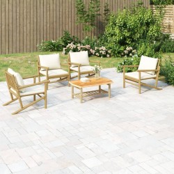 vidaXL 5-tlg. Garten-Lounge-Set mit Cremeweißen Kissen Bambus
