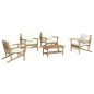 vidaXL 5-tlg. Garten-Lounge-Set mit Cremeweißen Kissen Bambus vidaXL 5-tlg. Garten-Lounge-Set mit Cremeweißen Kissen Bambus