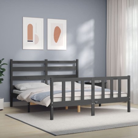 vidaXL Massivholzbett mit Kopfteil Grau