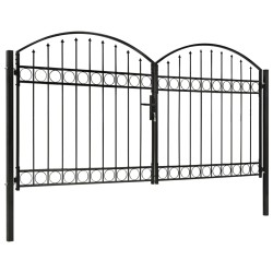 vidaXL Zauntor Doppelflügel Gewölbte Spitze Stahl 300 x 150 cm Schwarz