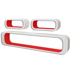 3er Set MDF Hängeregal Cube Regal Wandregal für Bücher/DVD, weiß-rot