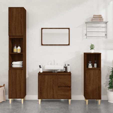 vidaXL 3-tlg. Badmöbel-Set Braun Eichen-Optik Holzwerkstoff