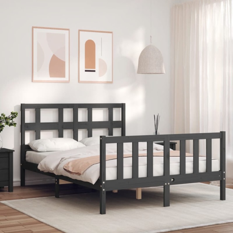 vidaXL Massivholzbett mit Kopfteil Grau vidaXL Massivholzbett mit Kopfteil Grau