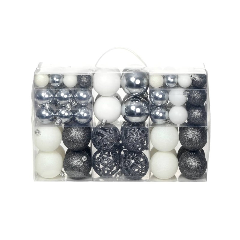 vidaXL 100-tlg. Weihnachtskugel-Set 3/4/6 cm Weiß/Grau vidaXL 100-tlg. Weihnachtskugel-Set 3/4/6 cm Weiß/Grau