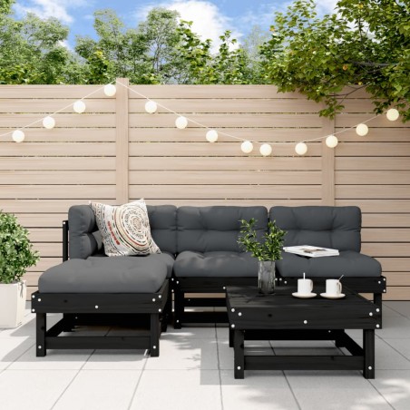 vidaXL 5-tlg. Garten-Lounge-Set mit Kissen Schwarz Massivholz