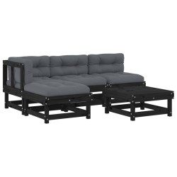 vidaXL 5-tlg. Garten-Lounge-Set mit Kissen Schwarz Massivholz