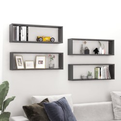 vidaXL Würfelregale 4 Stk. Hochglanz-Grau 80x15x26,5 cm Holzwerkstoff
