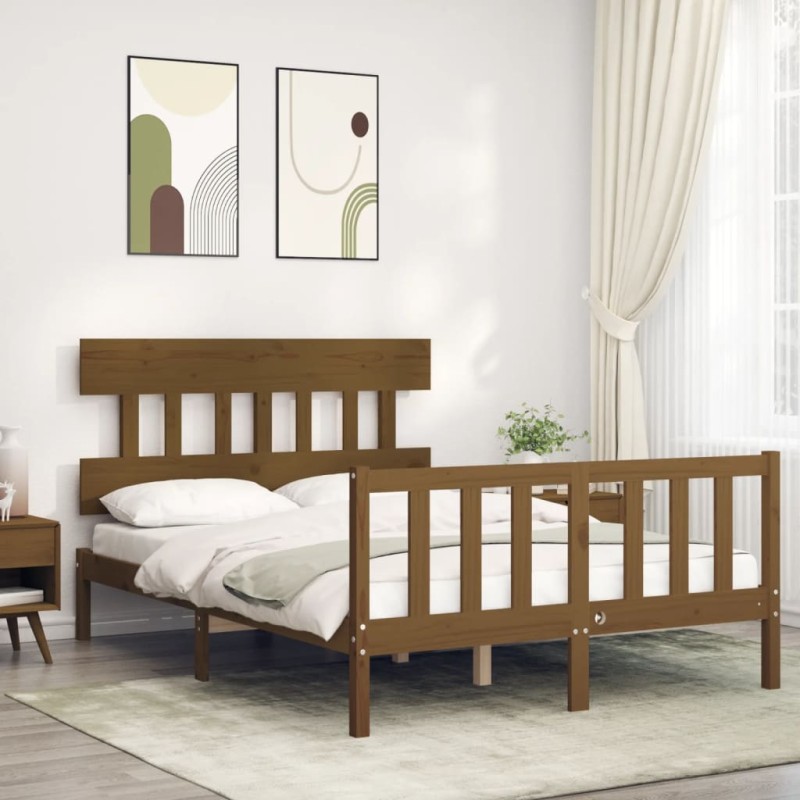 vidaXL Massivholzbett mit Kopfteil Honigbraun vidaXL Massivholzbett mit Kopfteil Honigbraun