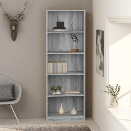 vidaXL Bücherregal 5 Fächer Grau Sonoma-Eiche 60x24x175 Holzwerkstoff