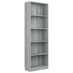 vidaXL Bücherregal 5 Fächer Grau Sonoma-Eiche 60x24x175 Holzwerkstoff