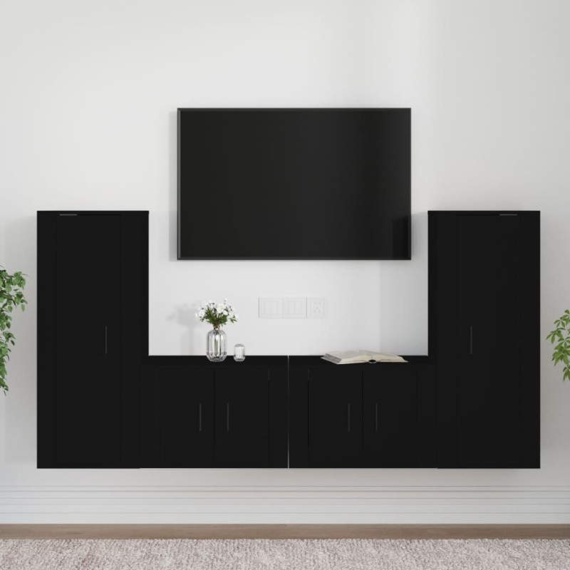 vidaXL 4-tlg. TV-Schrank-Set Schwarz Holzwerkstoff vidaXL 4-tlg. TV-Schrank-Set Schwarz Holzwerkstoff