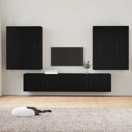 vidaXL 6-tlg. TV-Schrank-Set Schwarz Holzwerkstoff