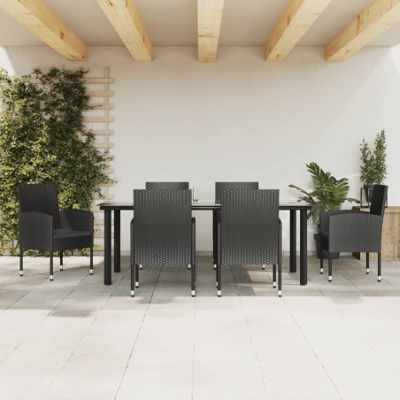 vidaXL 7-tlg. Garten-Essgruppe Schwarz Poly Rattan und Stahl