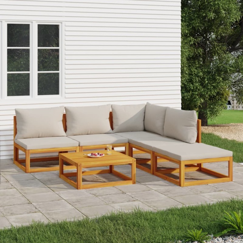 vidaXL 6-tlg. Garten-Lounge-Set mit Hellgrauen Kissen Massivholz vidaXL 6-tlg. Garten-Lounge-Set mit Hellgrauen Kissen Massivholz