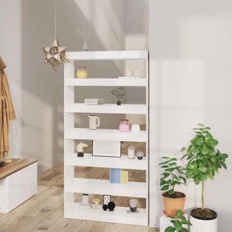 vidaXL Bücherregal/Raumteiler Hochglanz-Weiß 100×30×198 cm