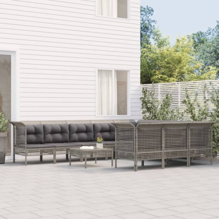 vidaXL 10-tlg. Garten-Lounge-Set mit Kissen Grau Poly Rattan