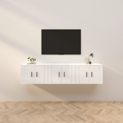 vidaXL TV-Wandschränke 3 Stk. Hochglanz-Weiß 57x34,5x40 cm