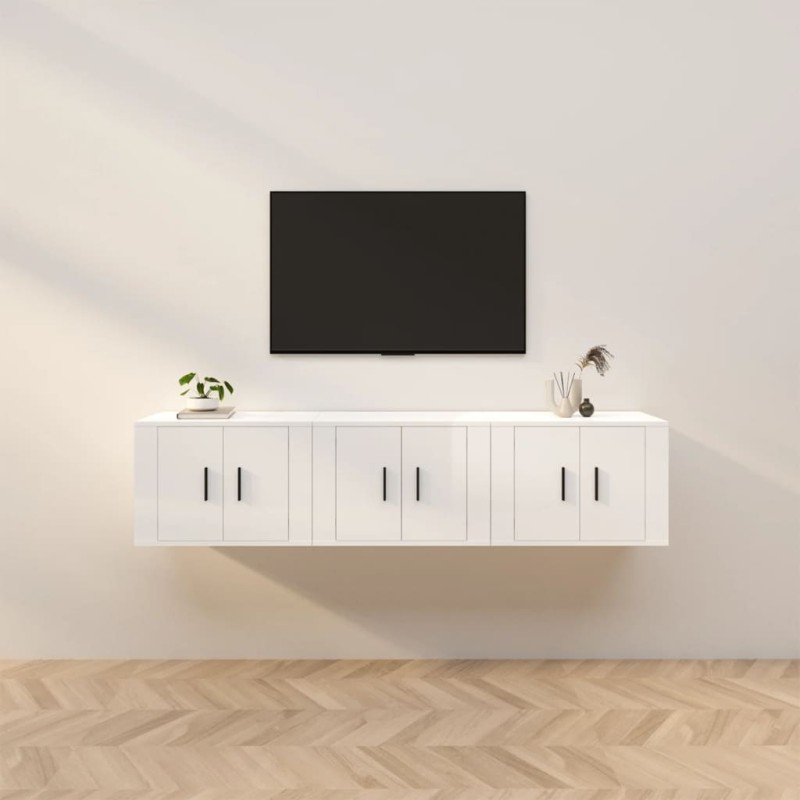 vidaXL TV-Wandschränke 3 Stk. Hochglanz-Weiß 57x34,5x40 cm vidaXL TV-Wandschränke 3 Stk. Hochglanz-Weiß 57x34,5x40 cm
