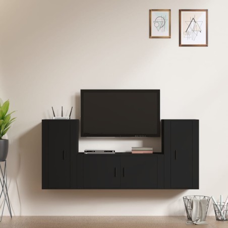 vidaXL 3-tlg. TV-Schrank-Set Schwarz Holzwerkstoff