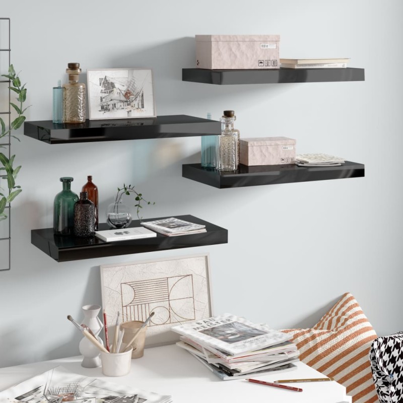 vidaXL Schwebende Wandregale 4 Stk. Hochglanz-Schwarz 50x23x3,8cm MDF vidaXL Schwebende Wandregale 4 Stk. Hochglanz-Schwarz 50x23x3,8cm MDF