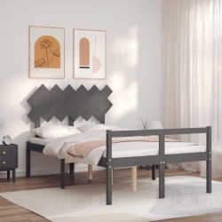 vidaXL Massivholzbett mit Kopfteil Grau 120x200 cm